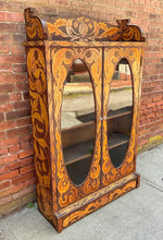 Load image into Gallery viewer, Antique Carved Pyrography Bookcase Cabinet Early 1900’s
