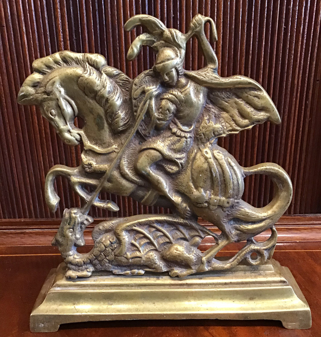 Brass Figural Doorstop of St. George Slaying the Dragon