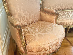 Antique French Louis XVI Style Parlor Set with Damask Fabric