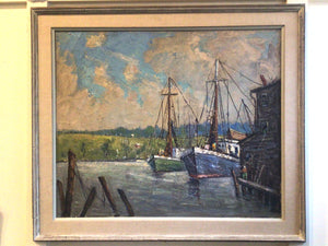 Pasquale D'Orsi Oil on Canvas of Harbor & Boat Scene ~Listed Artist Massachusetts~