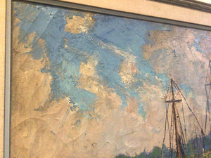 Pasquale D'Orsi Oil on Canvas of Harbor & Boat Scene ~Listed Artist Massachusetts~