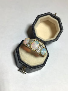 Antique Opal & Diamonds 18ct Yellow Gold Ring in Box ~Size 9.5~